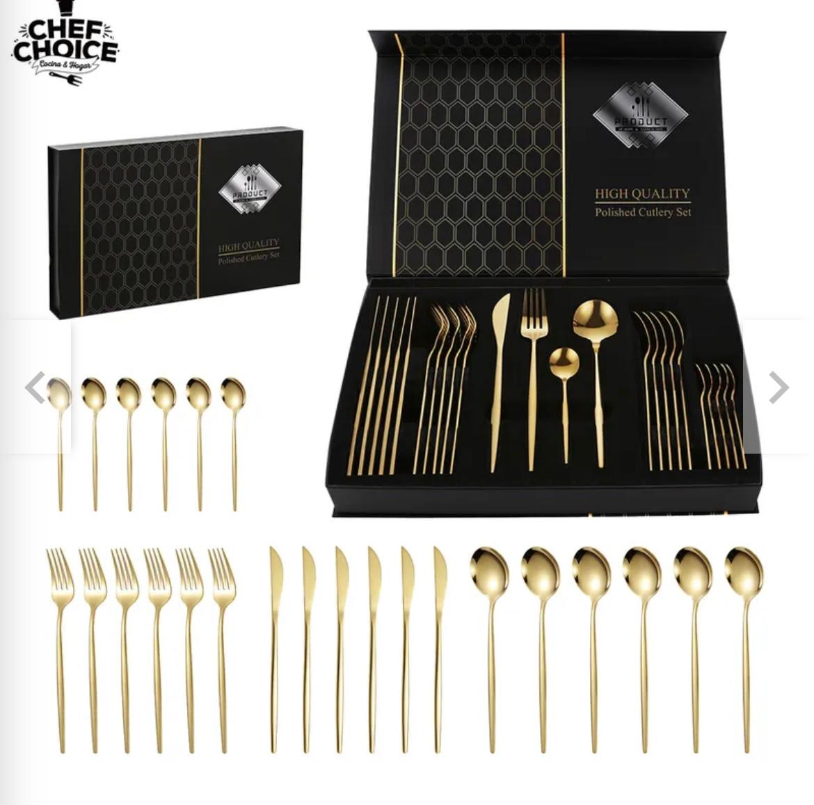 Juego De Cubiertos De 24 Piezas Dorado (calidad premium)