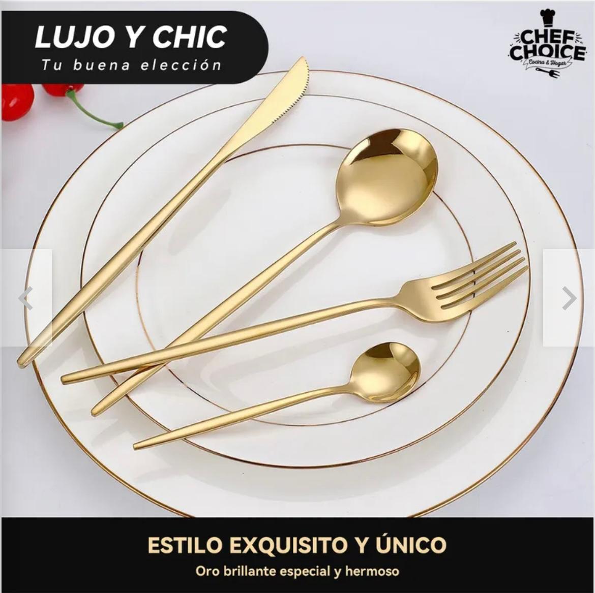 Juego De Cubiertos De 24 Piezas Dorado (calidad premium)