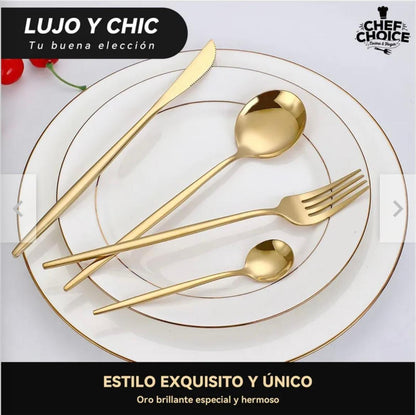Juego De Cubiertos De 24 Piezas Dorado (calidad premium)